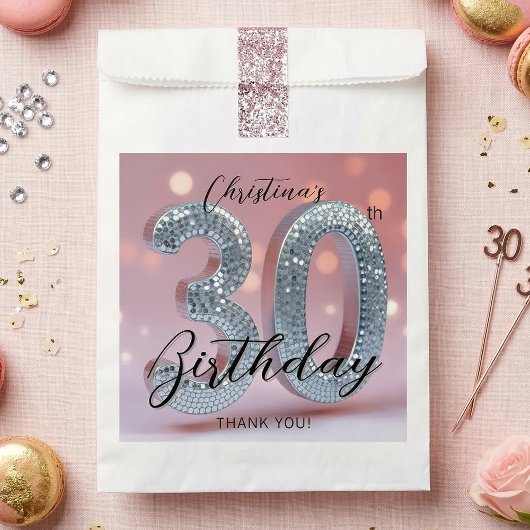 Sachets En Papier Boule disco Argent Glam Anniversaire 30 ans Rose