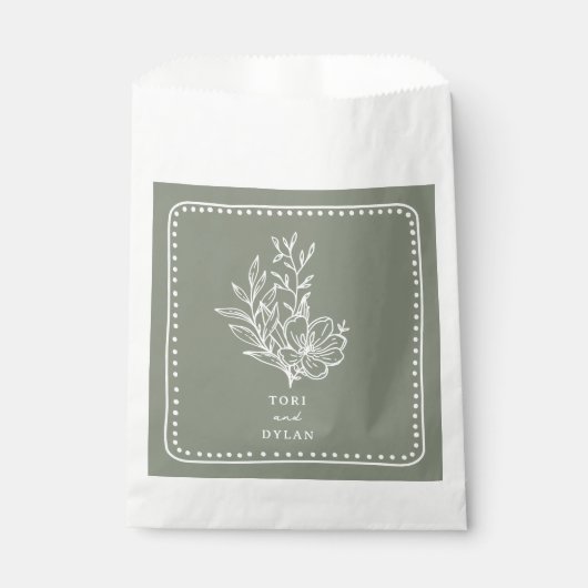 Sachets En Papier Bouquet rose floral Sage Mariage vert (Devant)