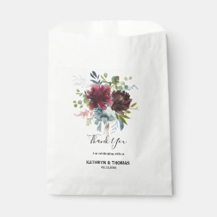Sachets En Papier Bourgogne Floral et Merci vert Mariage