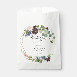 Sachets En Papier Bourgogne Floral et Merci vert Mariage
