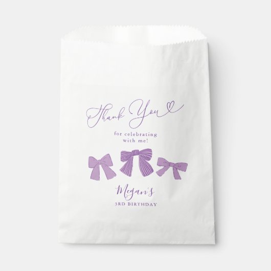 Sachets En Papier Bows mignons violets fête d'anniversaire (Devant)