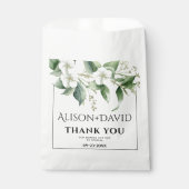 Sachets En Papier Branche, fleurs blanches et mariage feuille vert (Devant)