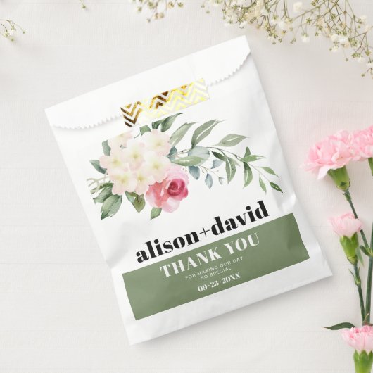 Sachets En Papier Branche, fleurs blanches vertes rose rose mariage (Scellé)