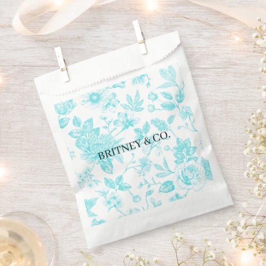 Sachets En Papier Bride & Co. Toile Florale Turquoise Personnalisée (Coupé)