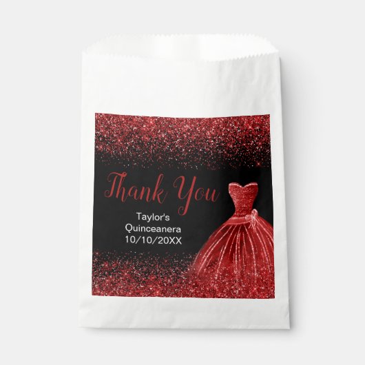 Sachets En Papier Bright Red Dress Faux Glitter Quinceanera (Devant)