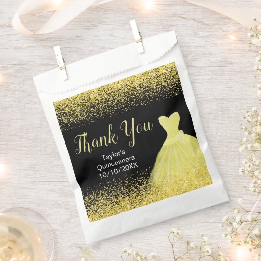 Sachets En Papier Bright Yellow Dress Faux Glitter Quinceanera (Coupé)