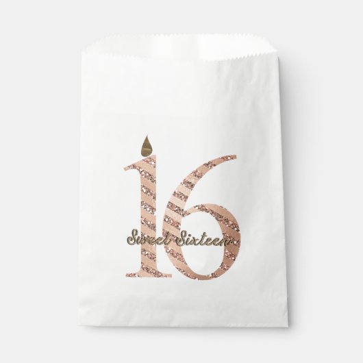 Sachets En Papier Bronze Rose Pois Gold Sweet 16 Anniversaire (Devant)