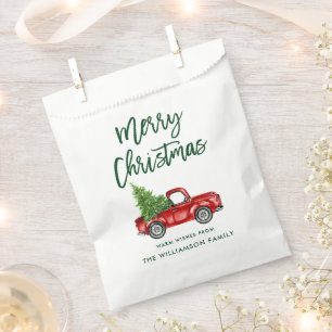 Sachets En Papier Brosse verte Script Camion Vintage de Noël