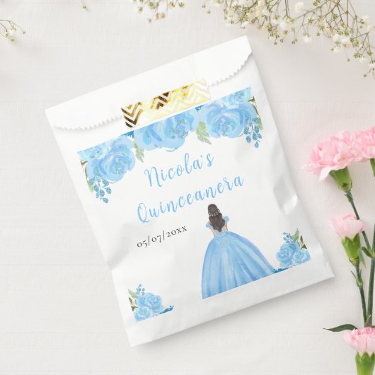 Sachets En Papier Brown Hair Princess Blue Floral Quinceanera (Scellé)