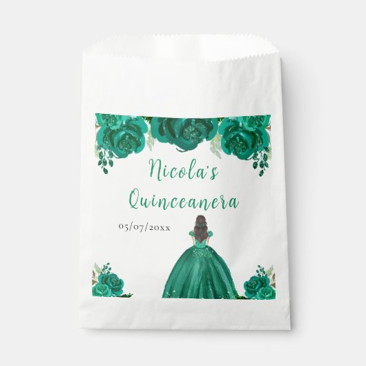Sachets En Papier Brown Hair Princess Green Floral Quinceanera (Devant)