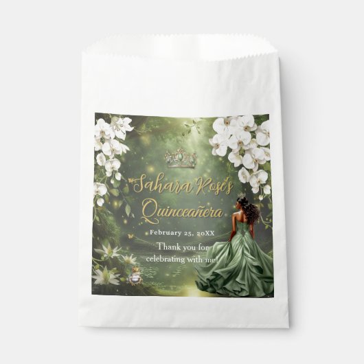 Sachets En Papier Brown Princess and Frog Sage Green Quinceanera 16 (Devant)