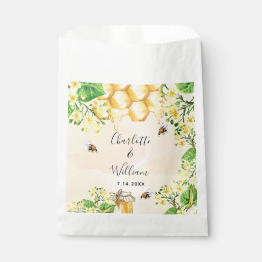 Sachets En Papier Bumble abeilles miel fleurons jaunes mariage (Devant)