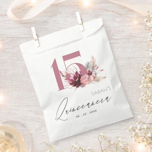 Sachets En Papier Burgundy Blush Floral Pampas Grass Quinceanera (Coupé)