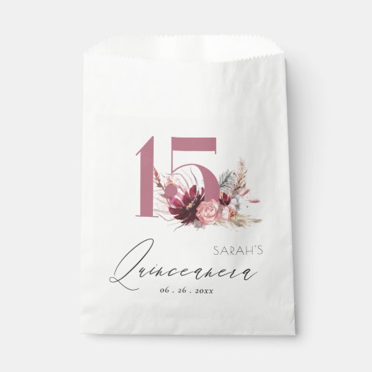 Sachets En Papier Burgundy Blush Floral Pampas Grass Quinceanera (Devant)