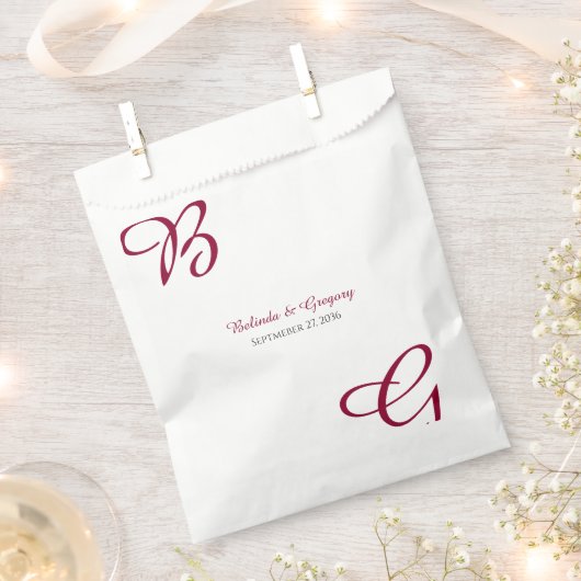 Sachets En Papier Burgundy Maroon Initiales Mariage de automne d'aut (Coupé)