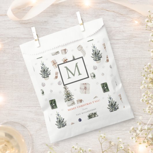 Sachets En Papier Cadeaux de Noël & Arbres Monogramme (Coupé)