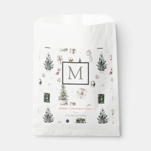 Sachets En Papier Cadeaux de Noël & Arbres Monogramme (Devant)