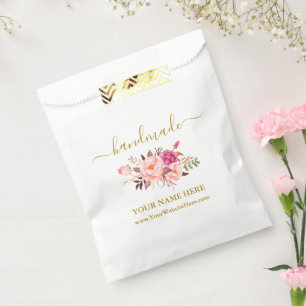 Sachets En Papier Calligraphie Aquarelle artisanale rose Floral Or