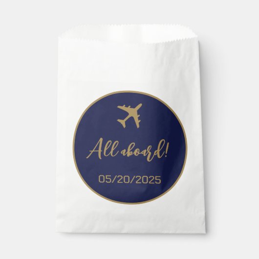 Sachets En Papier Calligraphie Bleu Et Gold Boararing Pass Mariage (Devant)