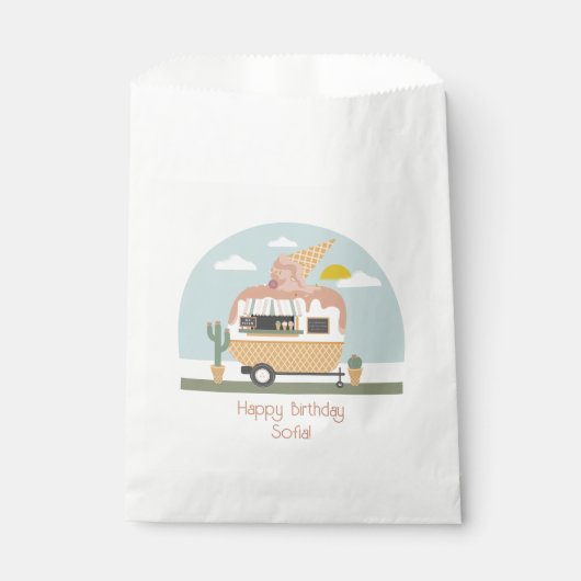 Sachets En Papier Camion à glace Camper rose Filles Anniversaire (Devant)