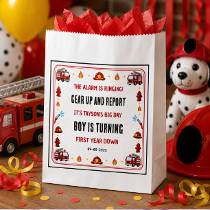Sachets En Papier Camion de pompier rouge et blanc Fête de 1er anniv