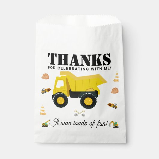 Sachets En Papier Camions de construction Anniversaire (Devant)