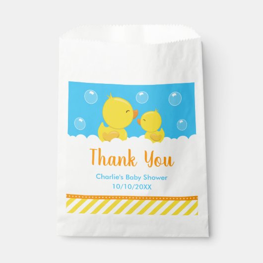 Sachets En Papier Caoutchouc Baby shower bleu Merci jaune (Devant)