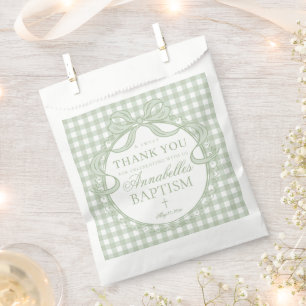 Sachets En Papier Caramelisée à carreaux verts Nœud papillon de bapt