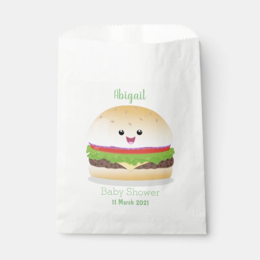 Sachets En Papier Caricature de hamburger kawaii joyeux (Devant)