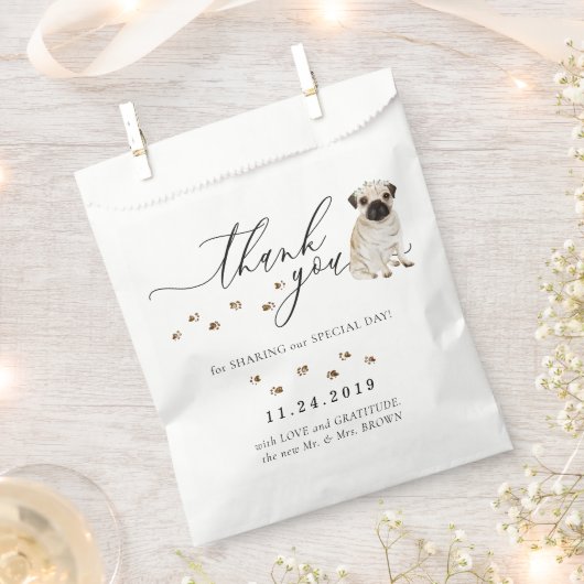 Sachets En Papier Carlin chien Mariage Merci (Coupé)