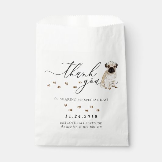 Sachets En Papier Carlin chien Mariage Merci (Devant)
