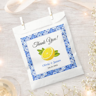 Sachets En Papier Carrelage bleu méditerranéen Citron Merci Mariage