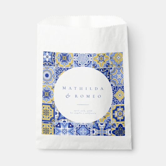 Sachets En Papier Carrelage Bleu Méditerranéen & Citrus Mariage Favo (Devant)