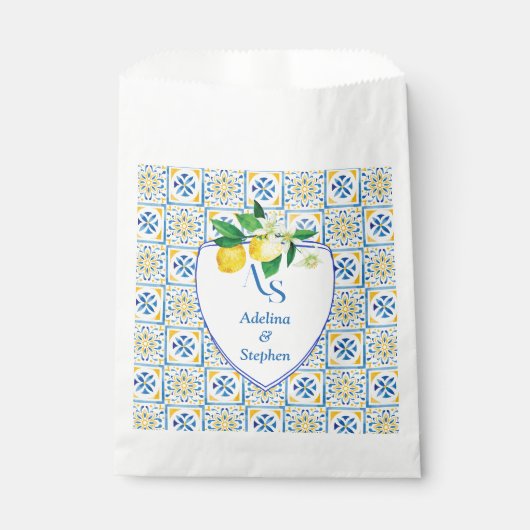 Sachets En Papier Carrelage bleu méditerranéen Italie Crest Citron M (Devant)