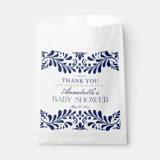 Sachets En Papier Carrelage bleu Talavera Fiesta Baby shower Dessert (Devant)