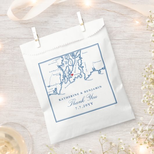 Sachets En Papier Carte de l'île de Newport Rhode Mariage de script  (Coupé)