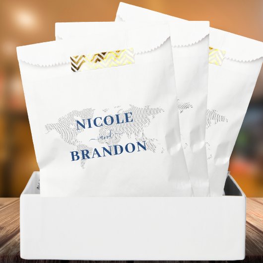 Sachets En Papier Carte du monde bleu Destination Mariage