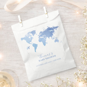 Sachets En Papier Carte du monde bleu Voyage Baby shower d'aventure
