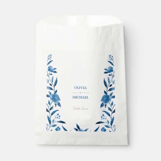 Sachets En Papier Cascade bleue florale Chinoiserie Mariage (Devant)