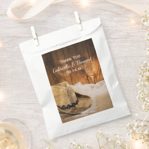 Sachets En Papier Casquette Cowboy et Barn Wood Merci Mariage occide