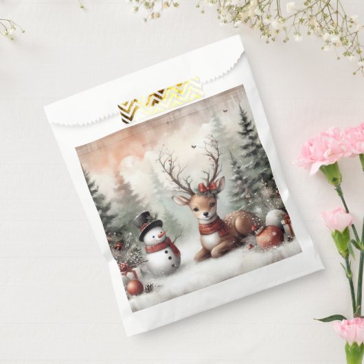 Sachets En Papier Cerf de Noël/bonhomme de neige en bois classique (Scellé)