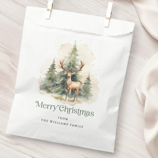 Sachets En Papier Cerf et sapins de Noël Joyeux Noël nom