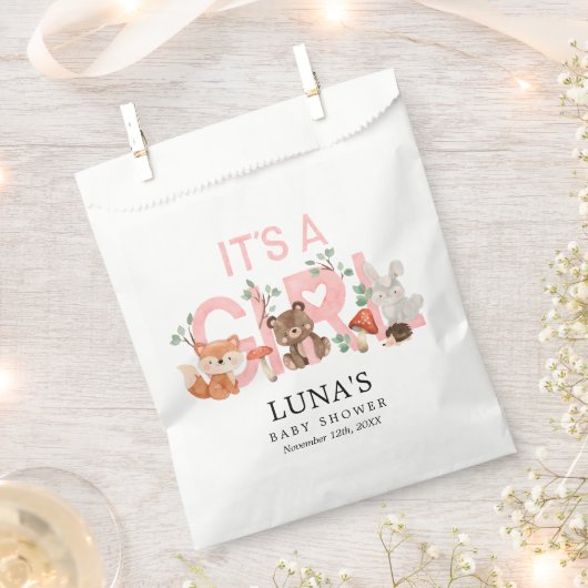 Sachets En Papier C'est un Baby shower rose Fille Woodland (Coupé)