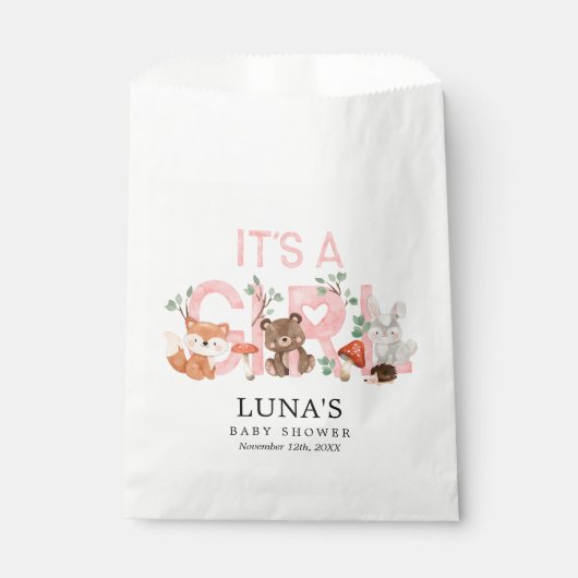 Sachets En Papier C'est un Baby shower rose Fille Woodland (Devant)