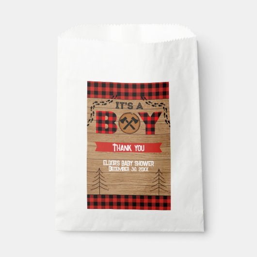 Sachets En Papier C'est un garçon Baby shower rustique en bois (Devant)