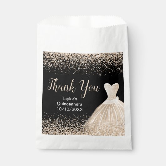 Sachets En Papier Champagne White Dress Faux Glitter Quinceanera (Devant)