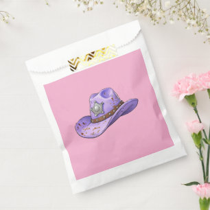 Sachets En Papier Chapeau de cowgirl violet clair - Fond rose