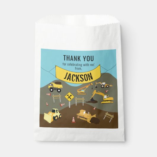 Sachets En Papier Chariots de construction Thème Merci du site (Devant)