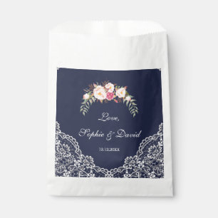 Sachets En Papier Charm Blush rose Fleurs dentelle Mariage Marine