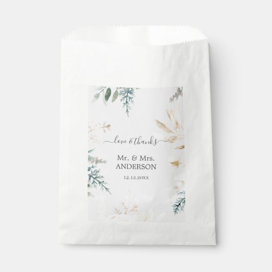 Sachets En Papier Charmant Aquarelle Verdure Mariage Or (Devant)